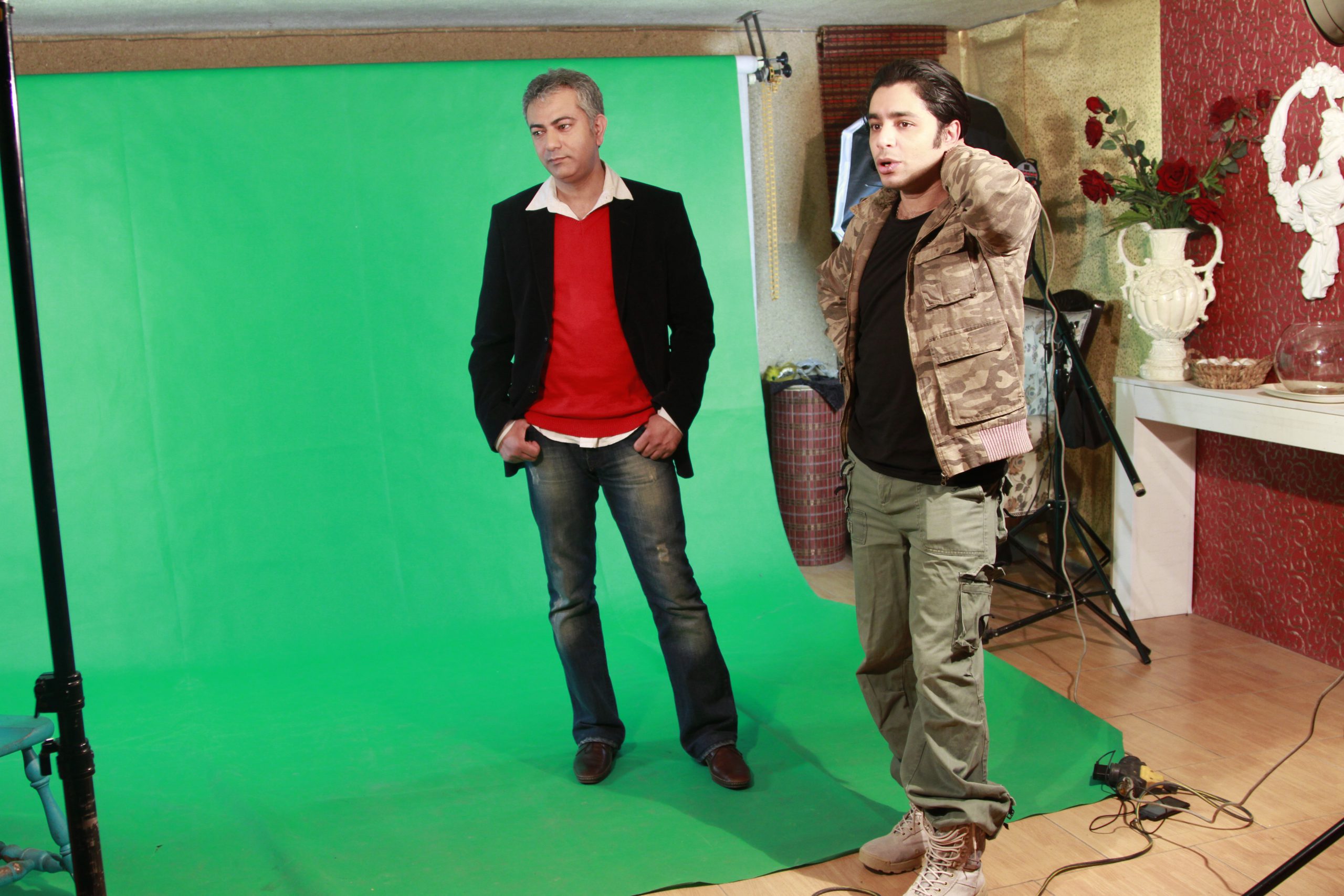 arash bahmani and mohammadreza hedayati on recording scene of a music video directed by arash bahmani