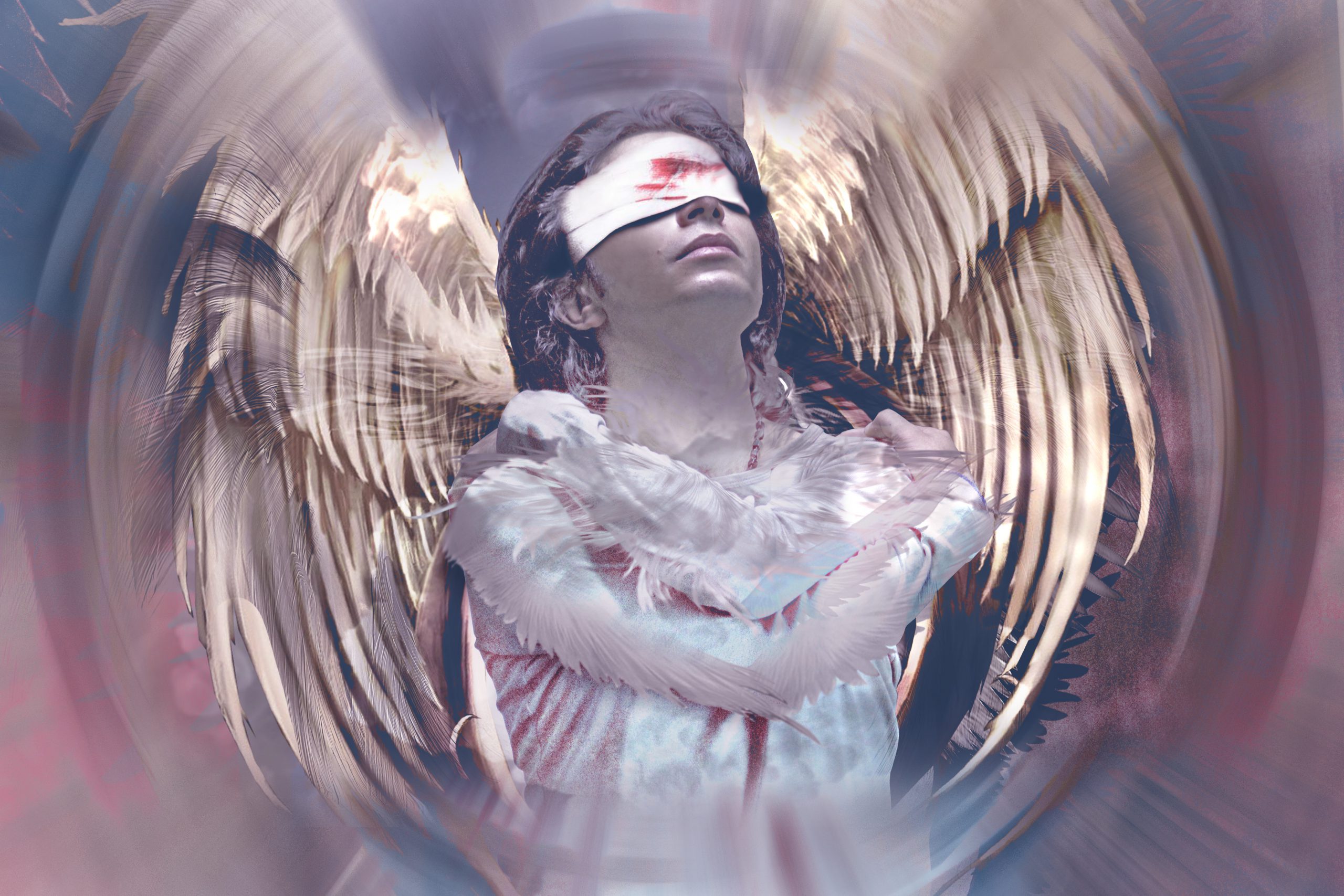 a man poses as an angel music poster -- پوستر آهنگ جدید آرش بهمنی