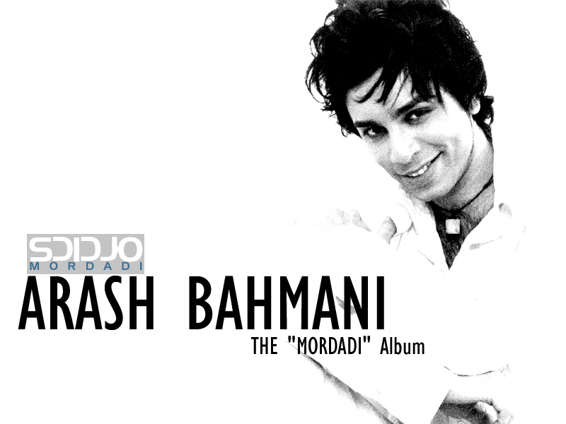 cover album of mordadi from arash bahmani in a white background and black and white picture